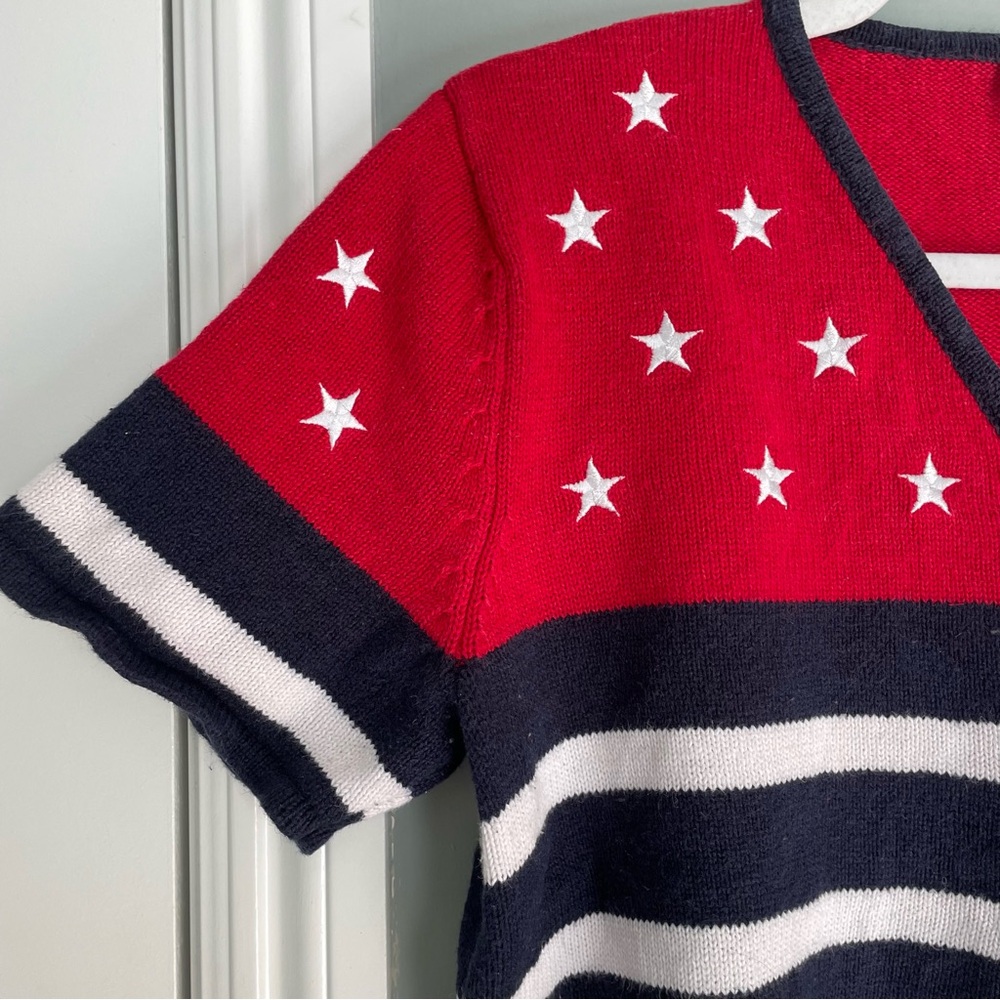 Vintage Norton Studios Red White Blue Americana V-Neck Short Sleeve Cardigan - Picture 3 of 12